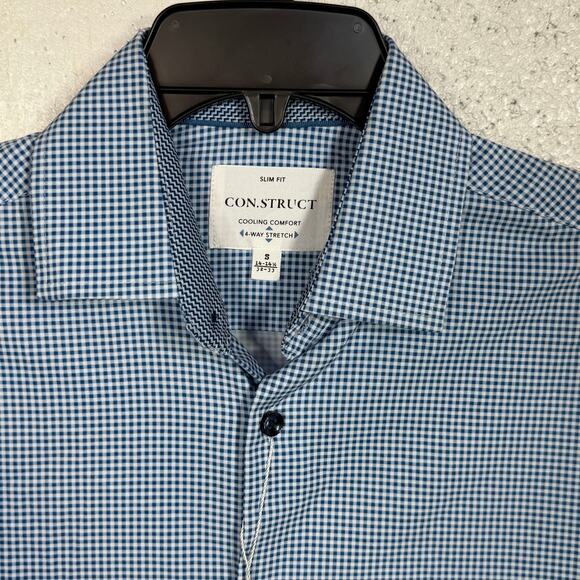 Con.Struct Men's Slim Fit Gingham Stretch Cooling Dress Shirt Blue small $70 - Picture 4 of 9